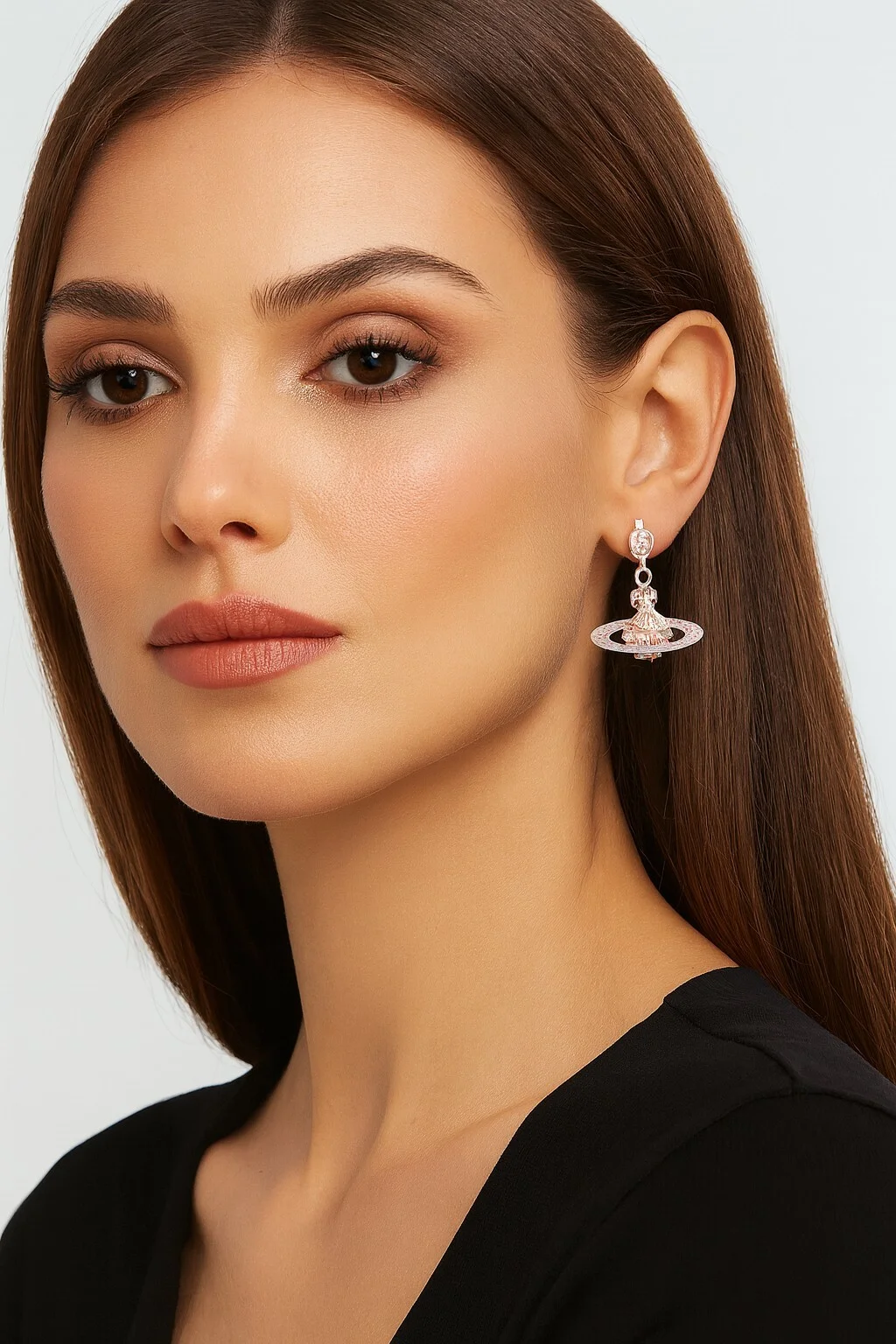 Boucles d'oreilles pendantes Vivienne Westwood Orb en or rose avec cristaux - Réf. 111498P vue 2