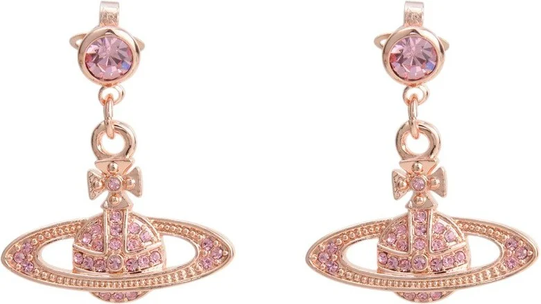 Boucles d'oreilles pendantes Vivienne Westwood Orb en or rose avec cristaux - Réf. 111498P