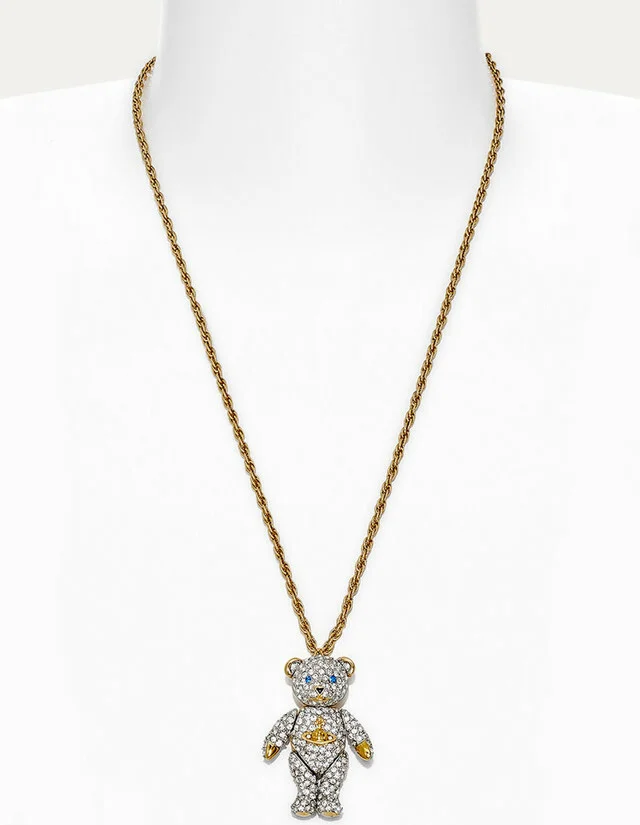Collier Vivienne Westwood 111592G Ourson Teddy en or plaqué, micropavé de cristaux pour Femme vue 2