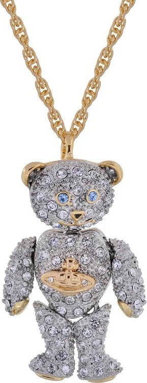 Collier Vivienne Westwood 111592G Ourson Teddy en or plaqué, micropavé de cristaux pour Femme
