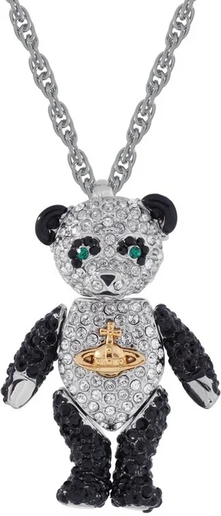 Collier Vivienne Westwood Ourson Teddy 111593B en noir avec micropavé de cristaux pour femme