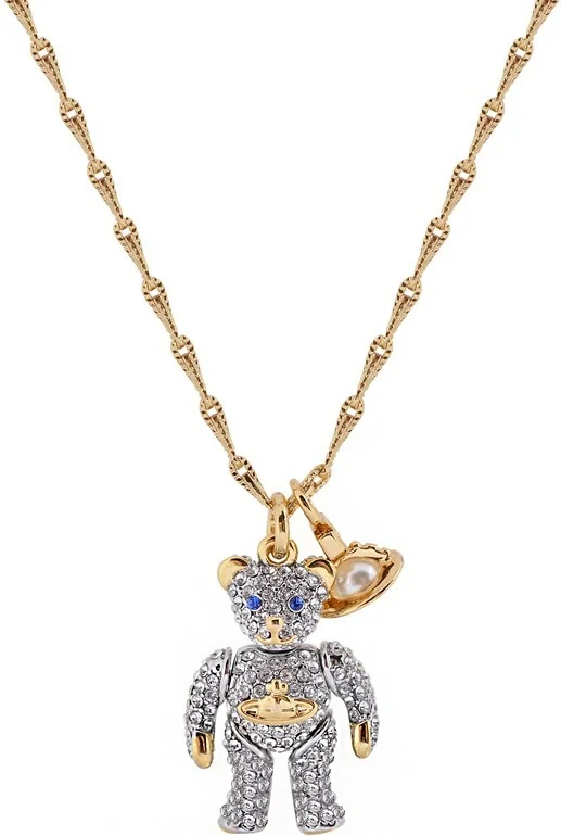 Collier Vivienne Westwood Ourson Small Teddy en or plaqué, micropavé de cristaux - Réf. 111594G - Pour Femme