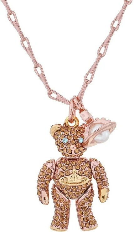 Collier Vivienne Westwood Ourson Small Teddy 111595RG en plaqué or rose avec cristaux pour femme
