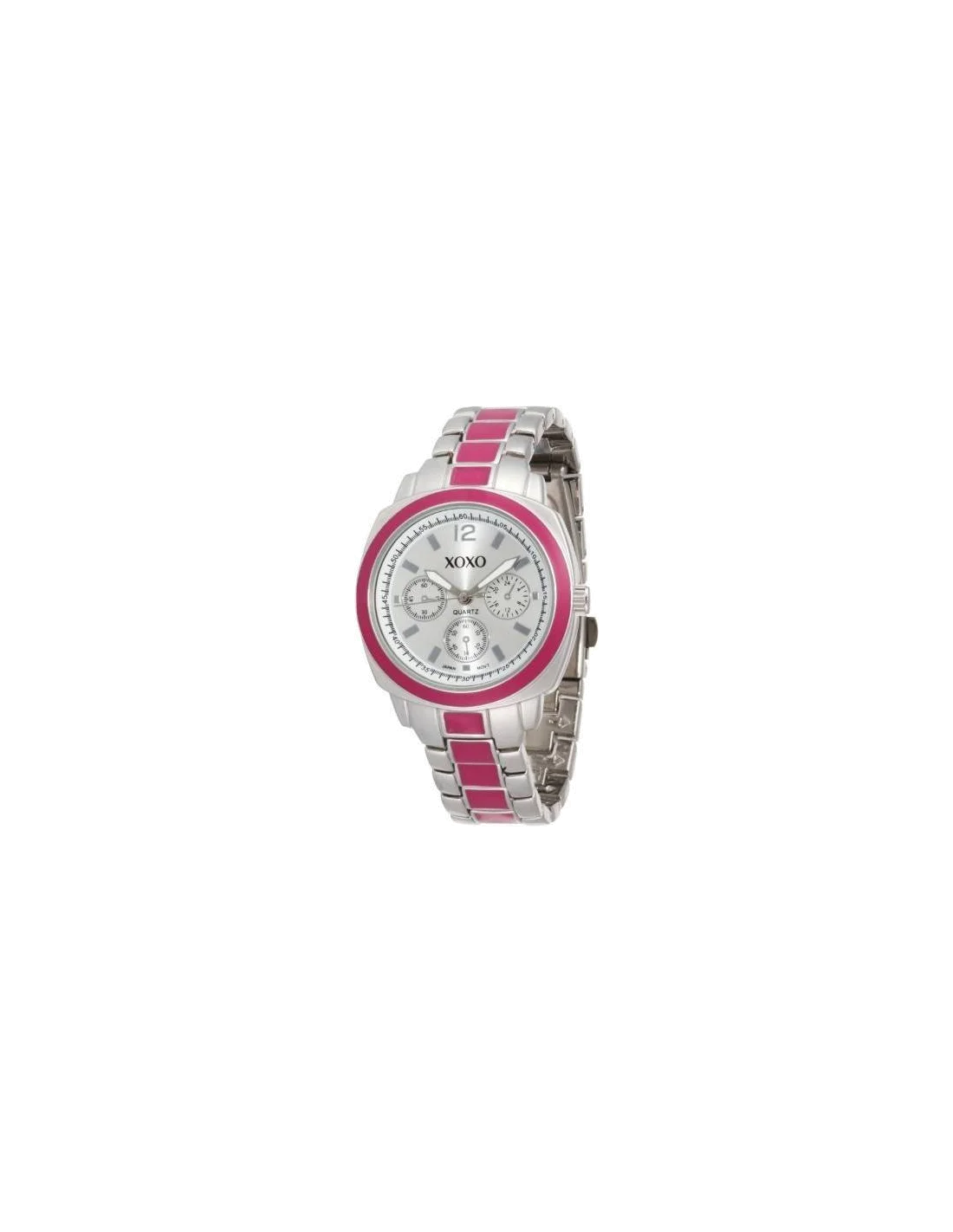 Montre Femme XOXO XO111, boîtier et cadran argent, bracelet acier rose